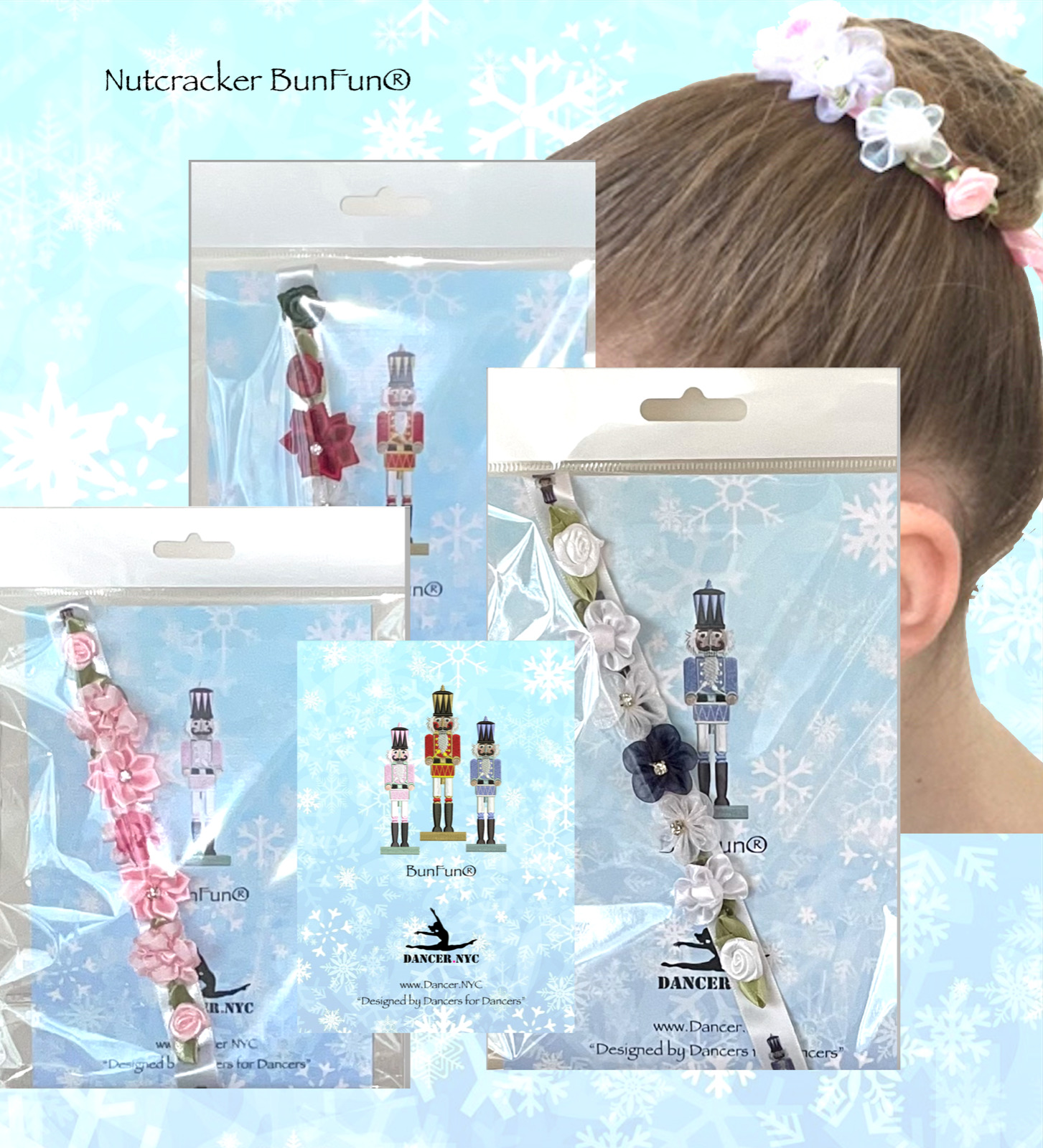 Nutcracker Gift -ballet Bun Accessory -bun Flower Wreaths -set Of 3 Nutcrackers