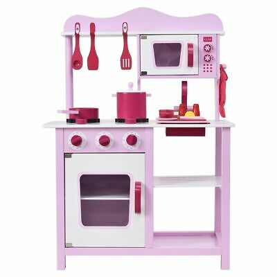 Wood Kitchen Toy Kids Cooking Pretend Play Set Wooden Playset With Accessories