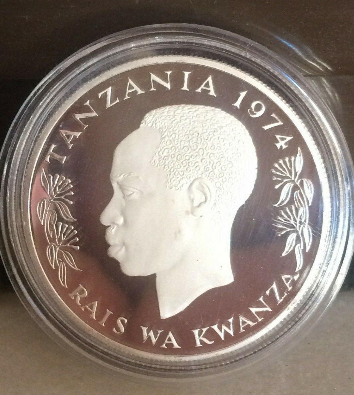 🇹🇿  Tanzania 50 Shilingi 1974 Proof - Black Rhino - Conservation - Silver Coin