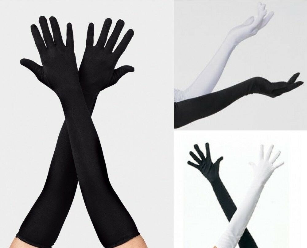 Dance Costume Gloves Long Black Or White Child 15" And Adult 18" Jazz Tap New