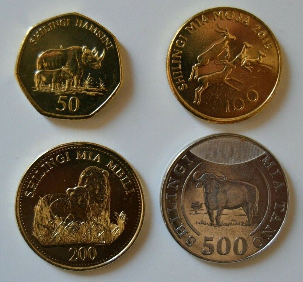 Collection Of Animals On Coins Rhino+antelope+lion+buffalo Bank Of Tanzania Unc